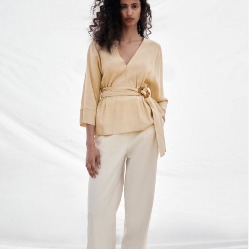 NWT ZARA Tan Belted Blouse